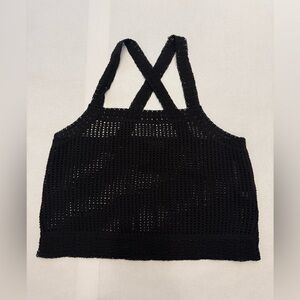 Massimo Dutti Elegant Black Crochet Crop Top